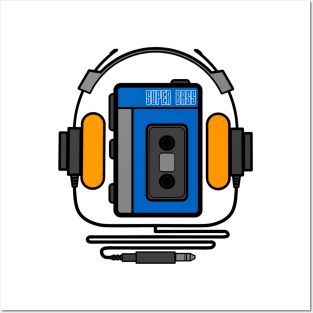 Retro 80s 90s walkman cassette tape player with headphones Posters and Art